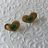Mini - Green Beaded Heart Earrings