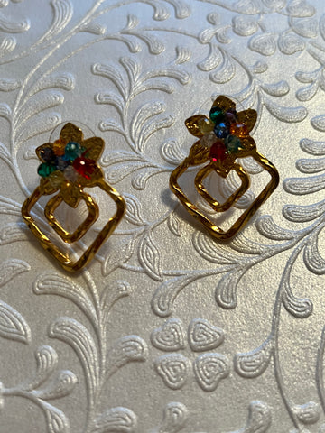 N Flower heart multicolor stone  earrings