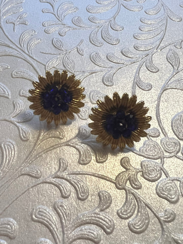N Black/blue  Sunflower earrings
