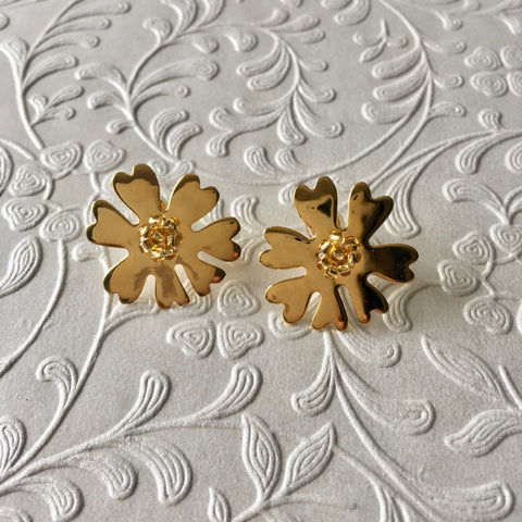 Mini - Yellow Beaded Heart Flower Earrings