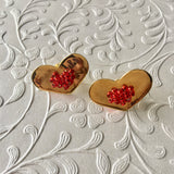 Mini - Red Beaded Heart Earrings