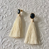 Black Stone Tassel Earrings