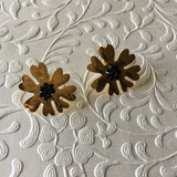 Mini - Black Beaded Heart Flower Earrings